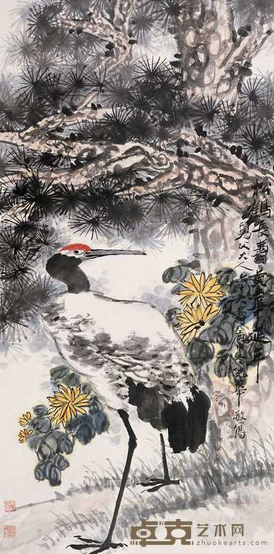尹光华 1980年作 松鹤长寿图 立轴 135.5×67.8cm